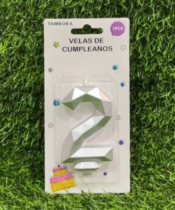 VELA NUMÉRICA COLOR PLATEADA #2 7.7CM 1UND