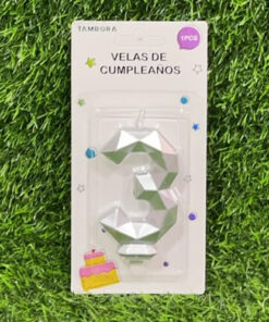 VELA NUMÉRICA COLOR PLATEADA #3 7.7CM 1UND