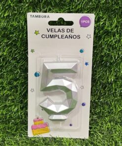 VELA NUMÉRICA COLOR PLATEADA #5 7.7CM 1UND