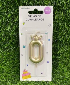 VELA NUMÉRICA CON CORONA COLOR DORADA #0 6CM 1UND