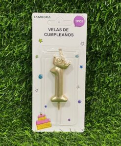 VELA NUMÉRICA CON CORONA COLOR DORADA #1 6.8CM 1UND