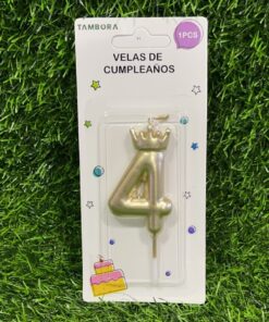 VELA NUMÉRICA CON CORONA COLOR DORADA #4 6.8CM 1UND