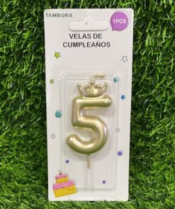 VELA NUMÉRICA CON CORONA COLOR DORADA #5 6.8CM 1UND