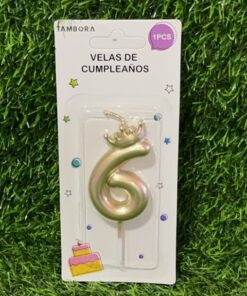VELA NUMÉRICA CON CORONA COLOR DORADA #6 6.8CM 1UND