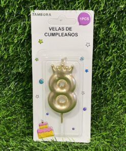 VELA NUMÉRICA CON CORONA COLOR DORADA #8 6.8CM 1UND