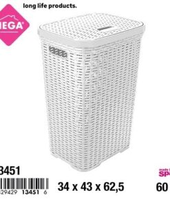 CANASTA TEJIDA PARA ROPA CON TAPA COLOR BLANCO 60L 1UND