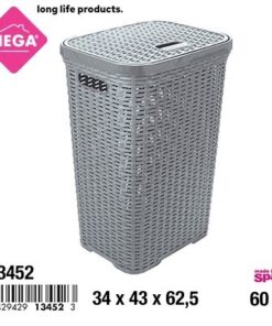 CANASTA TEJIDA PARA ROPA CON TAPA COLOR GRIS 60L 1UND
