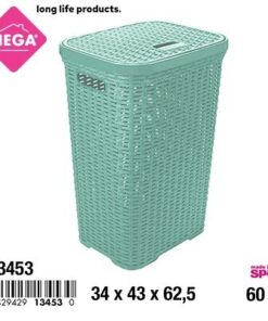 CANASTA TEJIDA PARA ROPA CON TAPA COLOR VERDE 60L 1UND