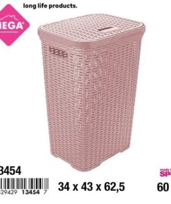 CANASTA TEJIDA PARA ROPA CON TAPA COLOR ROSADO 60L 1UND