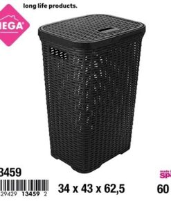 CANASTA TEJIDA PARA ROPA CON TAPA COLOR NEGRO 60L 1UND