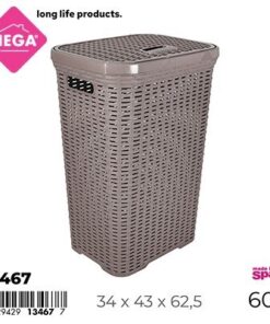 CANASTA TEJIDA PARA ROPA CON TAPA COLOR GRIS PARDO 60L 1UND