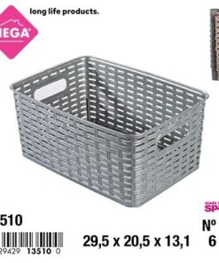 CANASTA RECTANGULAR TEJIDA COLOR GRIS 6L 1UND