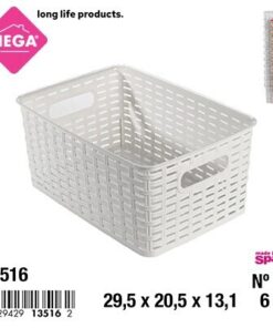 CANASTA RECTANGULAR TEJIDA COLOR BLANCA 6L 1UND