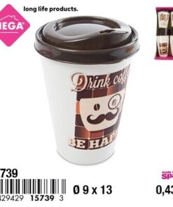 VASO CON TAPA PARA CAFÉ CON DISEÑOS 0.43L 1UND