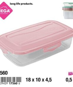 RECIPIENTE RECTANGULAR CON CLIP DE TAPA COLOR LISO 0.5L 1UND
