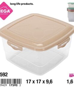 RECIPIENTE CUADRADO CON CLIP DE TAPA COLOR LISO 1.6L 1UND