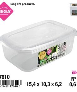 RECIPIENTE RECTANGULAR TRANSPARENTE 0.6L 1UND