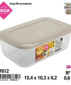 RECIPIENTE RECTANGULAR DE TAPA COLOR LISO 0.6L 1UND