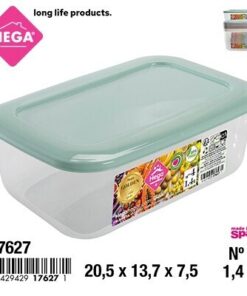 RECIPIENTE RECTANGULAR DE TAPA COLOR LISO 1.4L 1UND