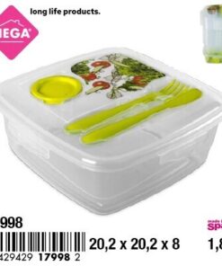 CAJA PARA COMIDA CON CLIP Y VIENE CUBIERTOS CUADRADA 1.8L 1UND