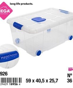 CAJA ORGANIZADORA CON TAPA ANTIPOLILLA, CIERRE Y CON RODINES 36L 1UND