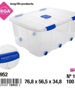 CAJA ORGANIZADORA CON TAPA ANTIPOLILLA, CIERRE Y CON RODINES 100L 1UND