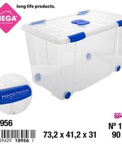 CAJA ORGANIZADORA CON TAPA ANTIPOLILLA, CIERRE Y CON RODINES 90L 1UND