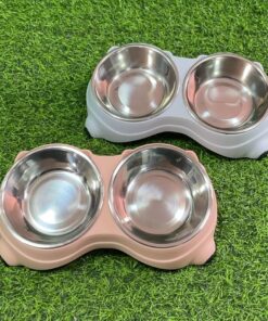 TAZA DOBLE PARA MASCOTA CON ACERO DE OREJA DE GATO 1UND