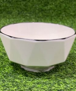 TAZA CERÁMICA DE DIAMANTE COLOR BLANCO CON BORDE NEGRO 6" 1UND