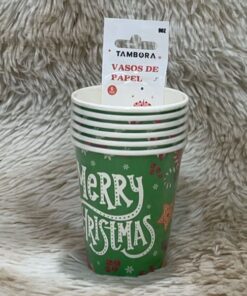 SET DE VASO DESECHABLES DE MERRY CHRISTEMAS COLOR VERDE 9OZ 1UND (6PCS)