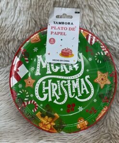 SET DE PLATO DESECHABLES DE MERRY CHRISTEMAS COLOR VERDE 18CM 1UND (6PCS)