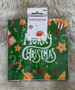 SET DE SERVILLETAS DE MERRY CHRISTEMAS COLOR VERDE 1UND (12PCS)