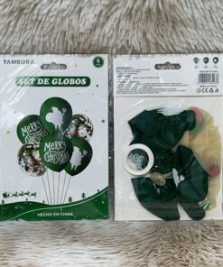 SET DE GLOBOS DE MERRY CHRISTEMAS COLOR VERDE 1UND (6PCS)