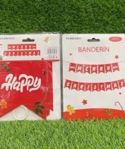 BANDERÍN DE MERRY CHRISTEMAS COLOR ROJO 1UND (16PCS)