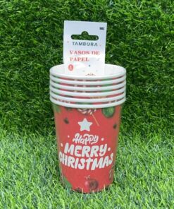 SET DE VASO DESECHABLES DE MERRY CHRISTEMAS COLOR ROJO 9OZ 1UND (6PCS)