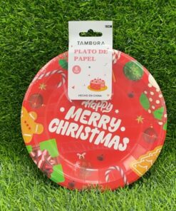 SET DE PLATO DESECHABLES DE MERRY CHRISTEMAS COLOR ROJO 18CM 1UND (6PCS)