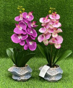 FLOR ARTIFICIAL DE ORQUIDEAS CON MACETA CERÁMICA 1UND