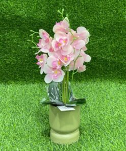 FLOR ARTIFICIAL DE ORQUIDEAS CON MACETA CERÁMICA 1UND