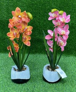 FLOR ARTIFICIAL DE ORQUIDEAS CON MACETA CERÁMICA 1UND