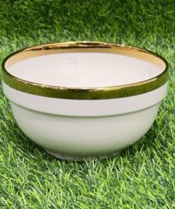 TAZA CERÁMICA DE COLOR BLANCO CON BORDE DORADO 5" 1UND