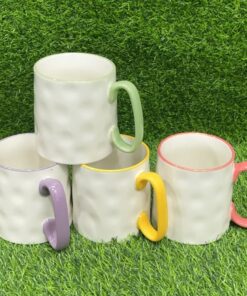 JARRA CERÁMICA DE COLOR BLANCA CON BORDE DE COLOR LISO 1UND