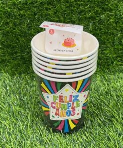 SET DE VASO DE ESTRELLA CON LETRA FELIZ CUMPLEAÑOS 9OZ 1UND