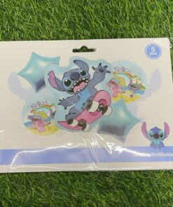 SET DE GLOBO METÁLICO DE STITCH JUEGA PATINETA Y EN PLAYA 1UND (5PCS)