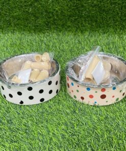 TAZA PARA MASCOTA DE PUNTOS CON PIE ALTO Y TRAE TAZA ACERO 1UND