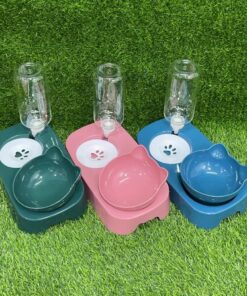 TAZA DOBLE PARA MASCOTA CON BOTELLA DISEÑO GATO 1UND