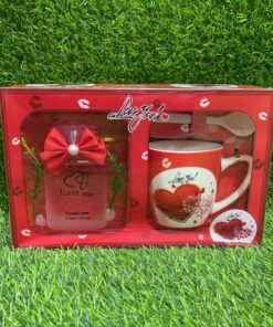 SET DE JARRA CERÁMICA CON CUCHARA DE CORAZÓN Y FRAGANCIA 1UND