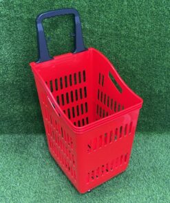 CANASTA ROJA AGARRADERA FIJA CON RODÍN 80CM 1UND