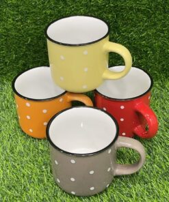 JARRA CERÁMICA DE COLOR LISO CON PUNTOS BLANCOS Y BORDE NEGRO 1UND