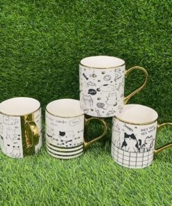 JARRA CERÁMICA DE GATO CON BORDE Y AGARRADOR DORADO 1UND