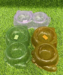 TAZA DOBLE PARA MASCOTA CON DISEÑO GATO DE TRANSPARENTES CON COLOR LISO 26*14*5CM 1UND